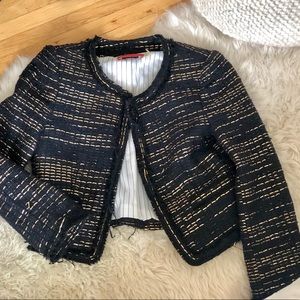 Alice and Olivia Tweed Cropped Navy Jacket Sz XS